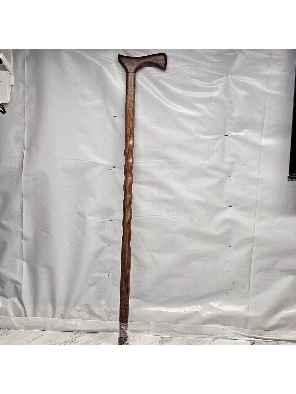 US Air Force Veteran Walnut Wood Walking Cane Spiral Carved Handcrafted Brown